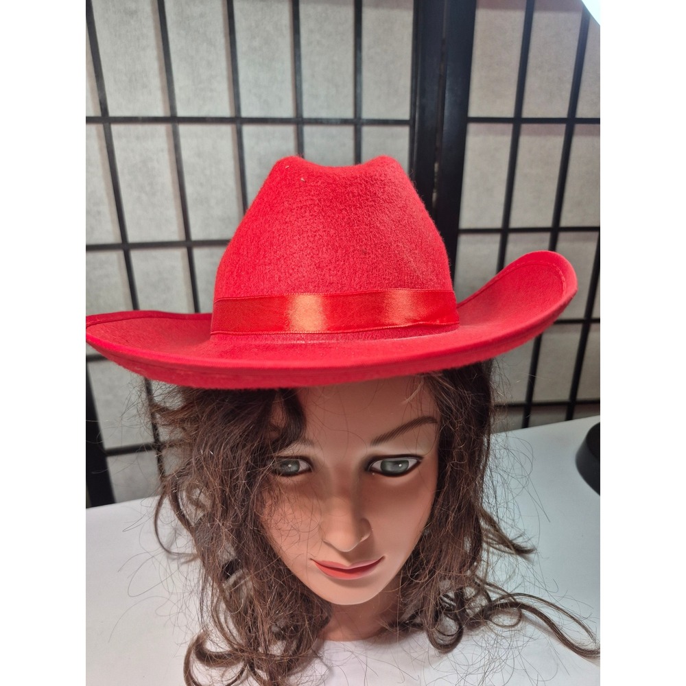 Kids Red Western Cowboy Hat Felt Costume Accessory with Satin Ribbon Band